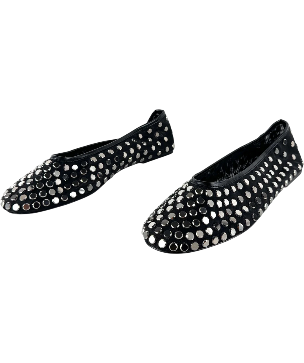 MNG Black Mesh Ballet Flats with Studs, size UK 8 — label
