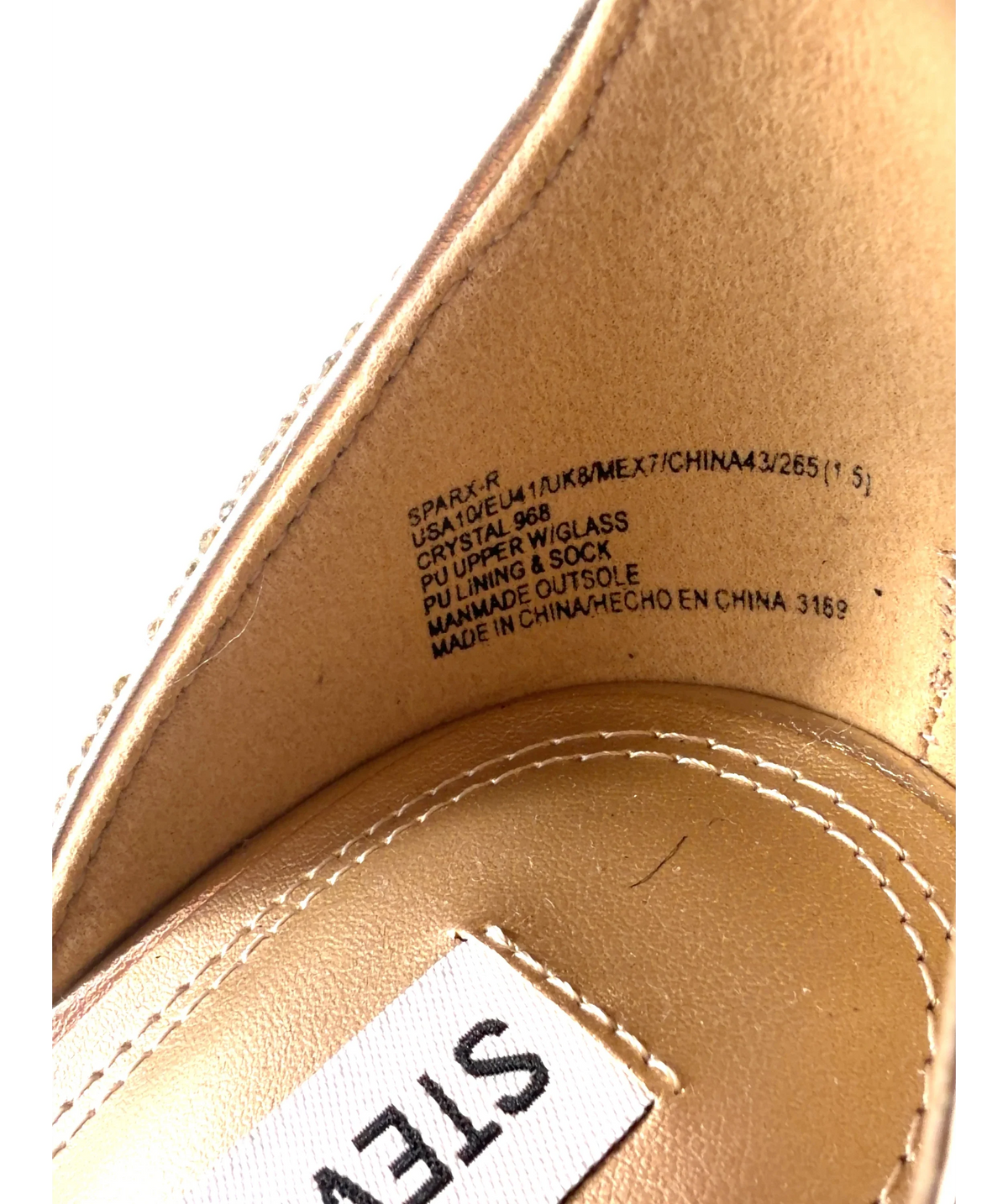 STEVE MADDEN gold SPARX-R, size UK 8 EU 41 👠 — fabric detail
