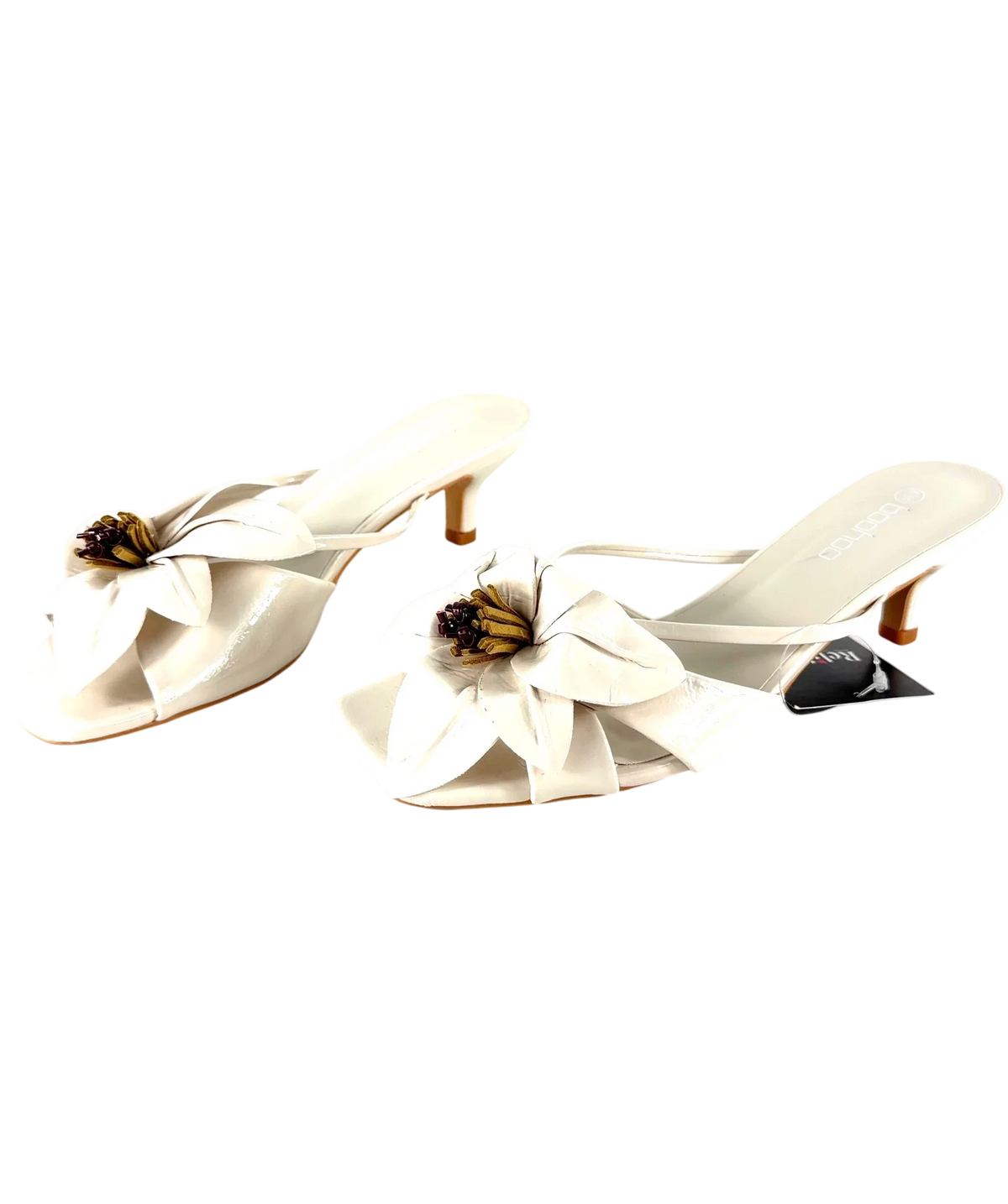 boohoo Cream Flower Detail Low Heeled Mules, size UK 6 EU 39 👠 — label