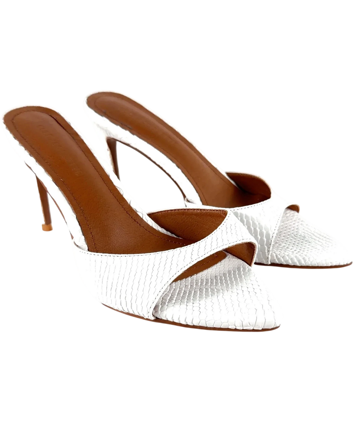CULT OF COQUETTE White Gia White Reptile Vegan Mules 80 mm, size UK 6 EU 39 👠 — front
