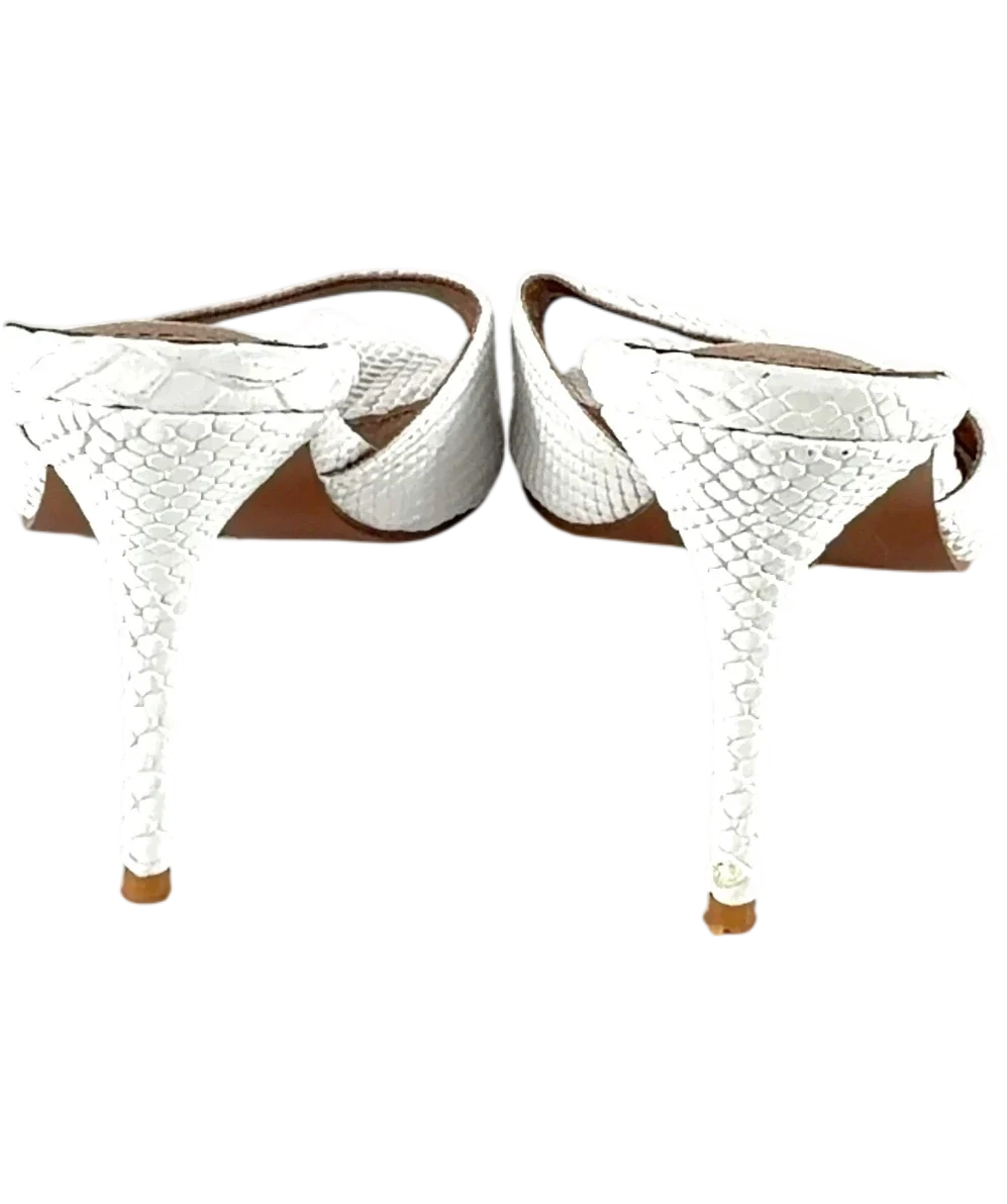 CULT OF COQUETTE White Gia White Reptile Vegan Mules 80 mm, size UK 6 EU 39 👠 — back