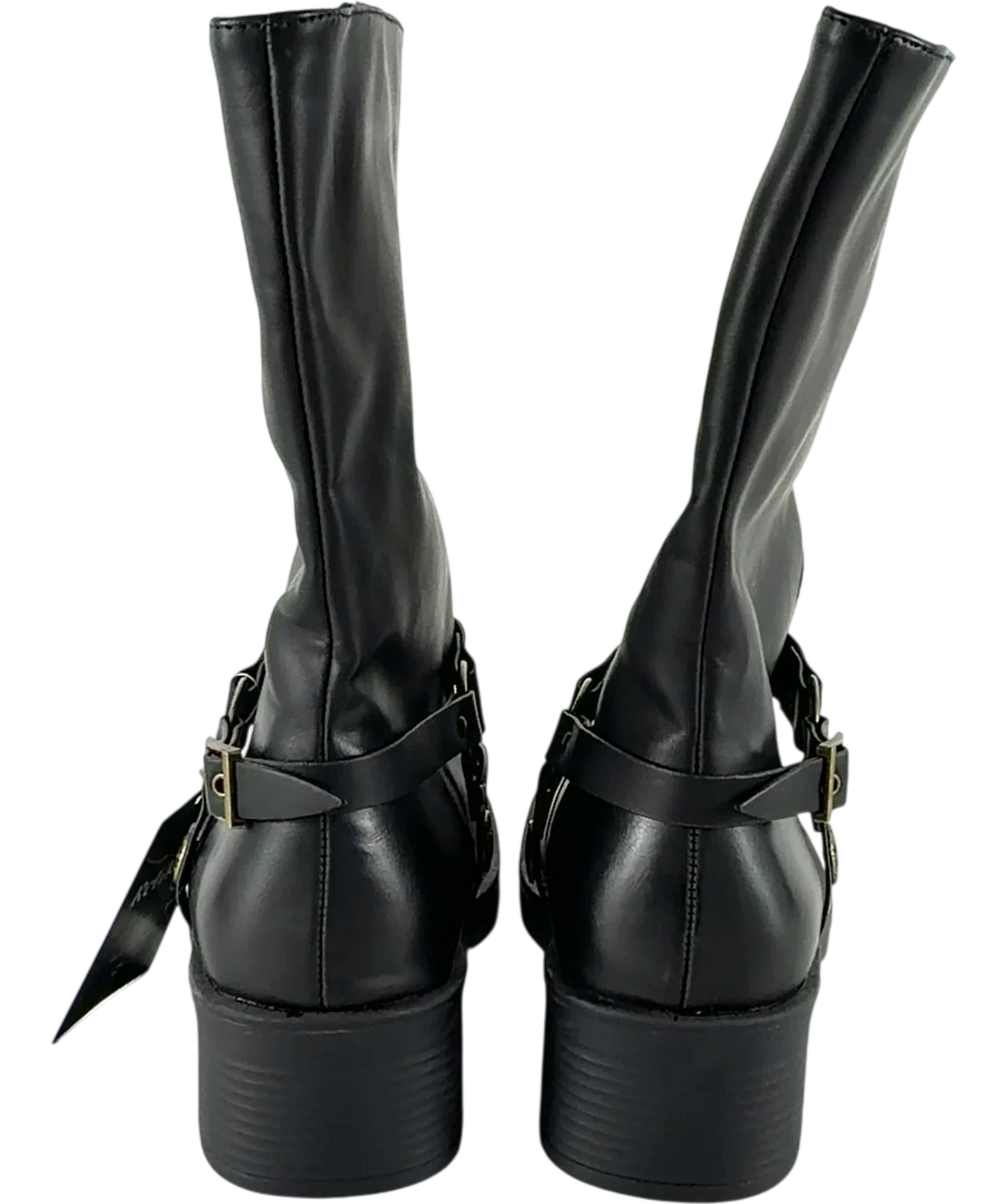 boohoo Black Hardware Harness Detail Biker Boots, size UK 5 EU 38 👠 — back