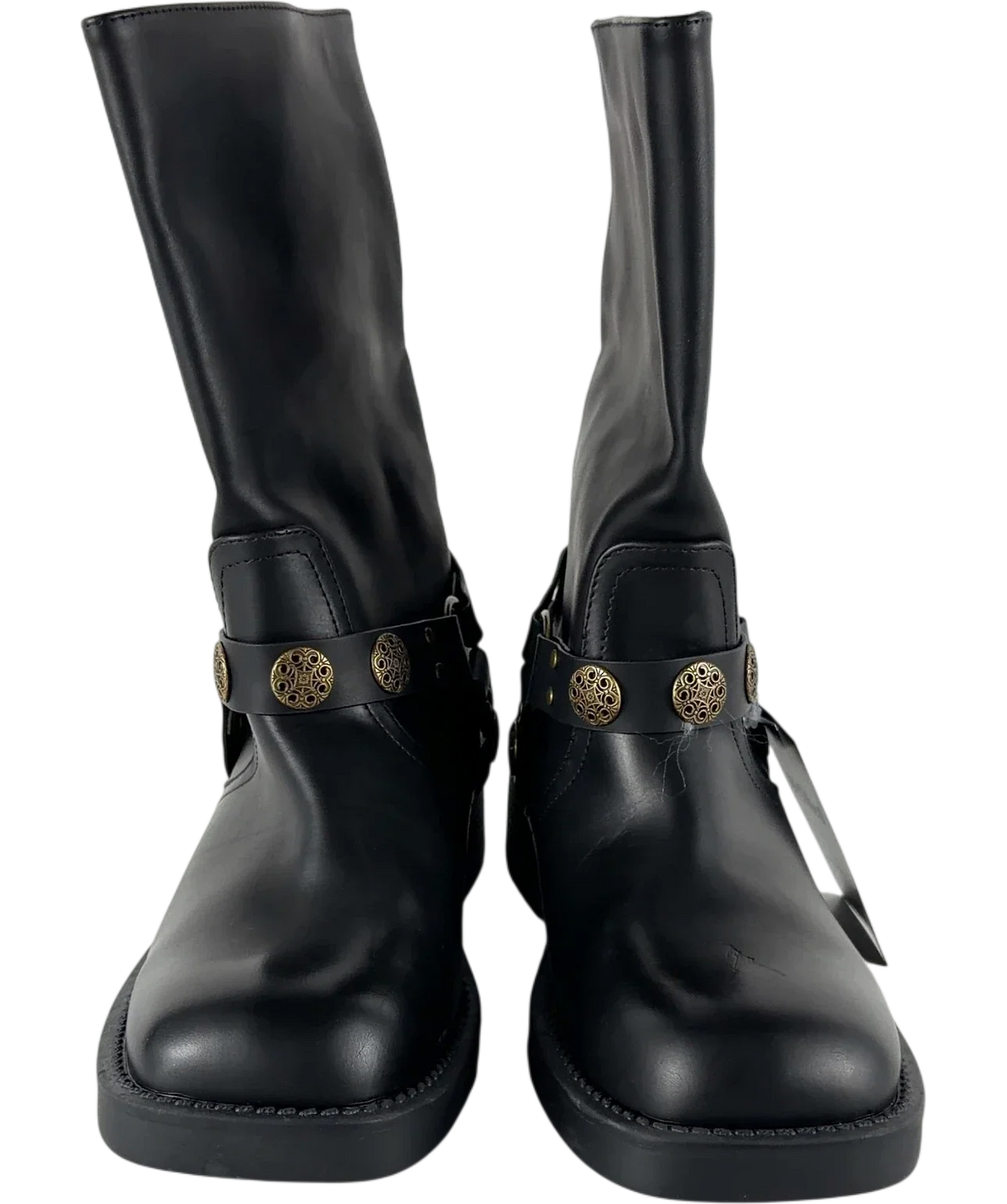 boohoo Black Hardware Harness Detail Biker Boots, size UK 5 EU 38 👠 — detail