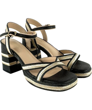 Paradox London Block Heel Sandal Black & Cream UK 4