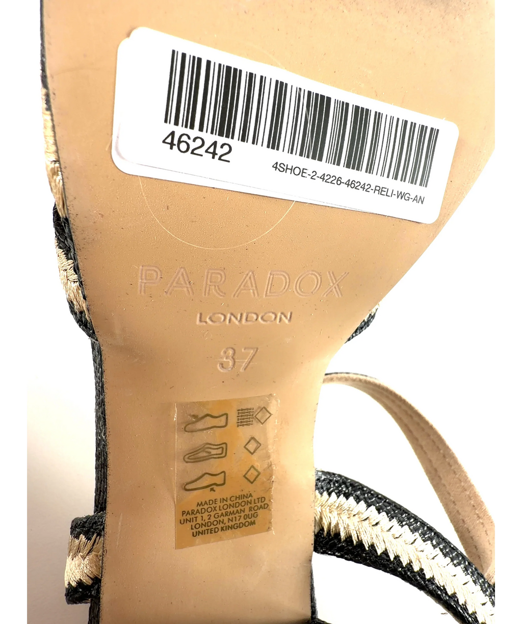 Paradox London black block heel sandal, size UK 4 EU 37 👠 — fabric detail