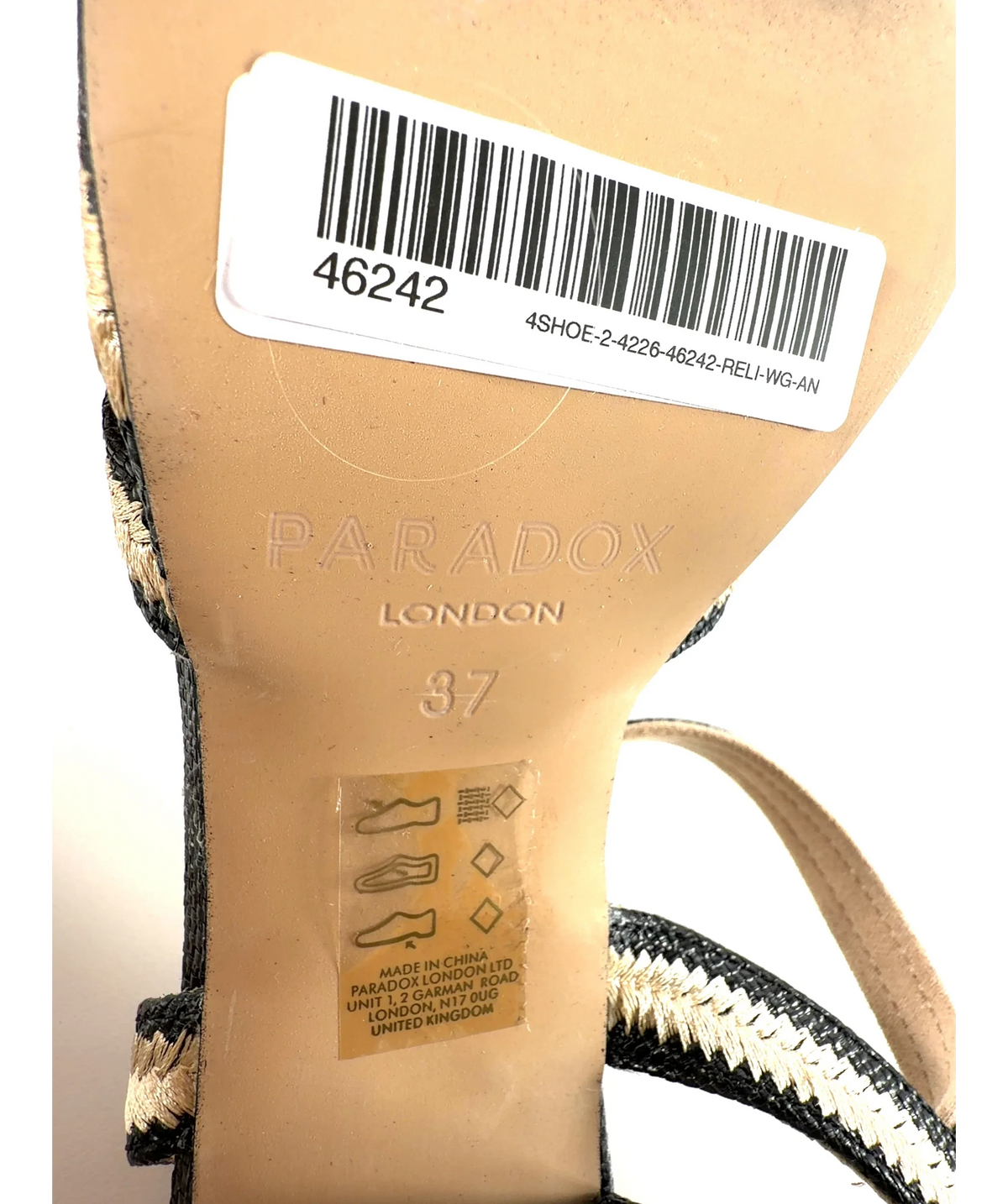 Paradox London black block heel sandal, size UK 4 EU 37 👠 — fabric detail