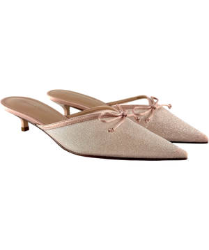 Charles & Keith Pink Glittered Mesh Bow Kitten Heels EU 38