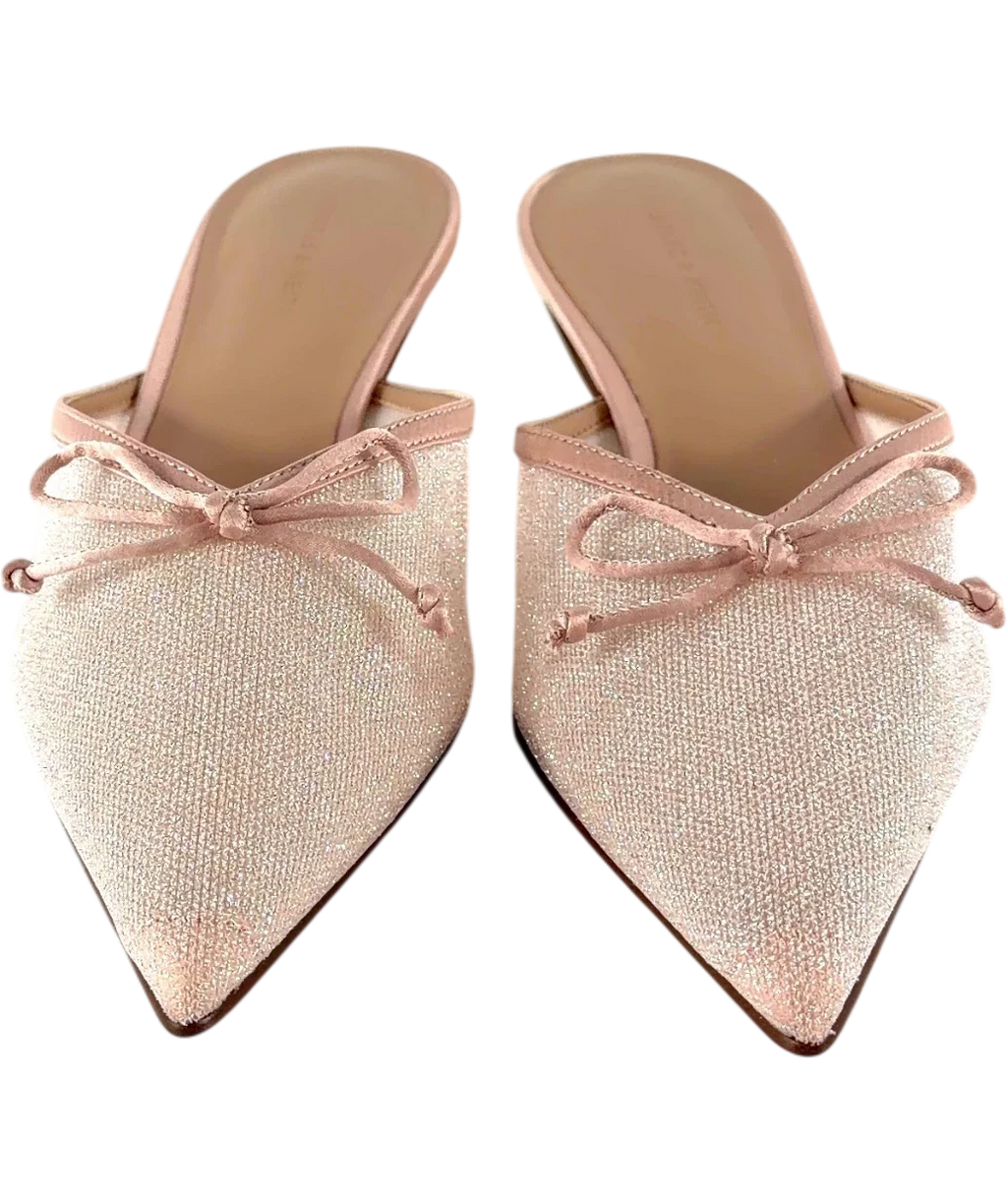 Charles & Keith Pink Pink Glittered Mesh Bow Kitten Heels, size UK 5 EU 38 👠 — detail