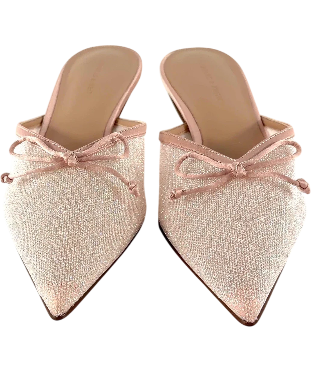 Charles & Keith Pink Pink Glittered Mesh Bow Kitten Heels, size UK 5 EU 38 👠 — detail