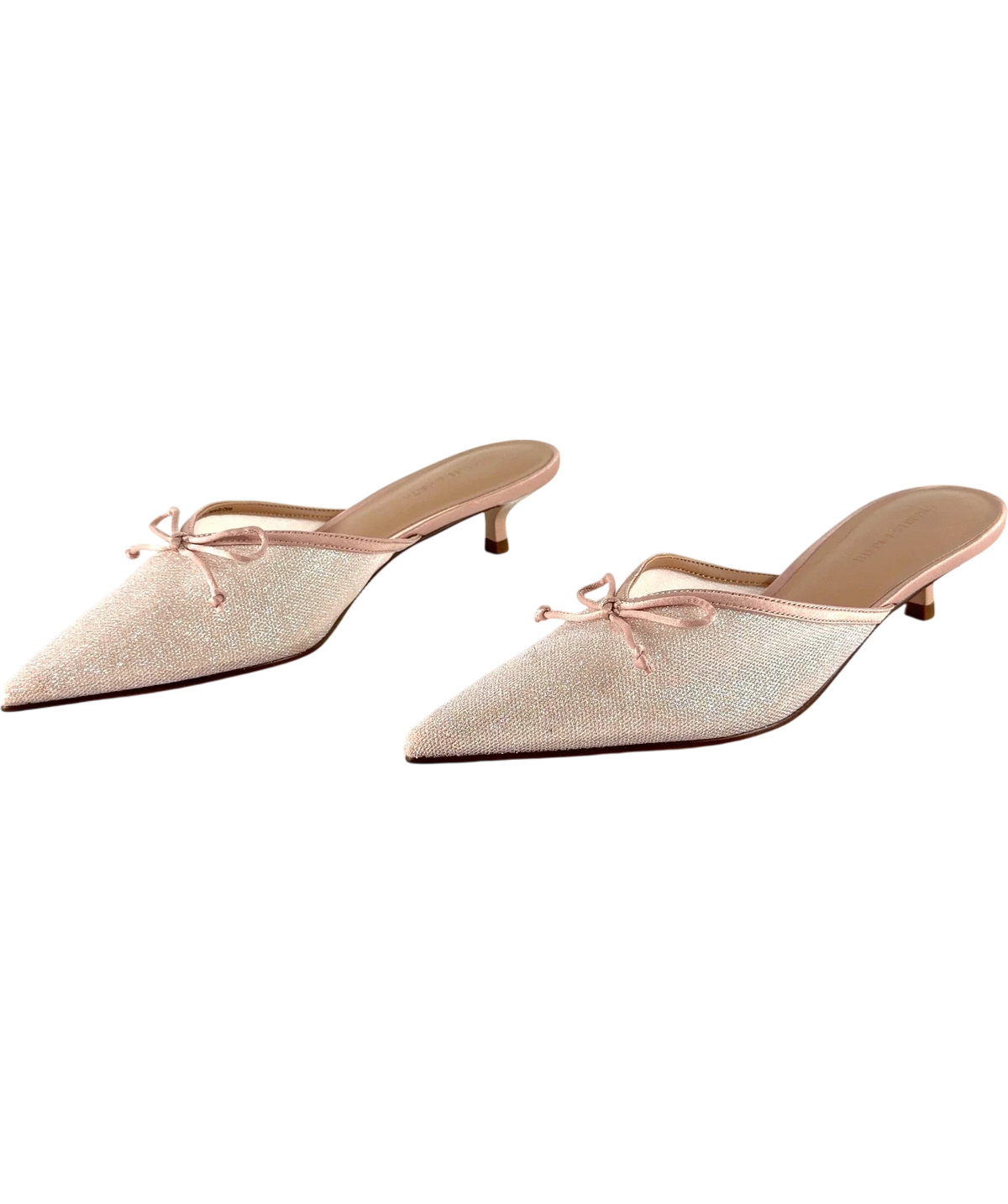 Charles & Keith Pink Pink Glittered Mesh Bow Kitten Heels, size UK 5 EU 38 👠 — label