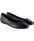 TOMMY HILFIGER Black TOE CAP LEATHER BALLERINA, size UK 7.5 EU 40.5 👠 — front