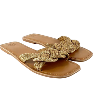 ASOS Braided Flat Sandals Beige Square Toe UK 8 EU 41