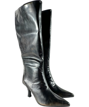 Public Desire Black  Kitten Heel Knee HIgh Boots UK 7