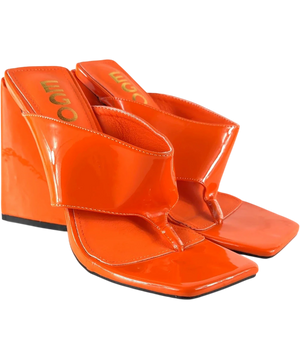 Ego Augustine Thong Flared Heel Sandals Orange UK 5