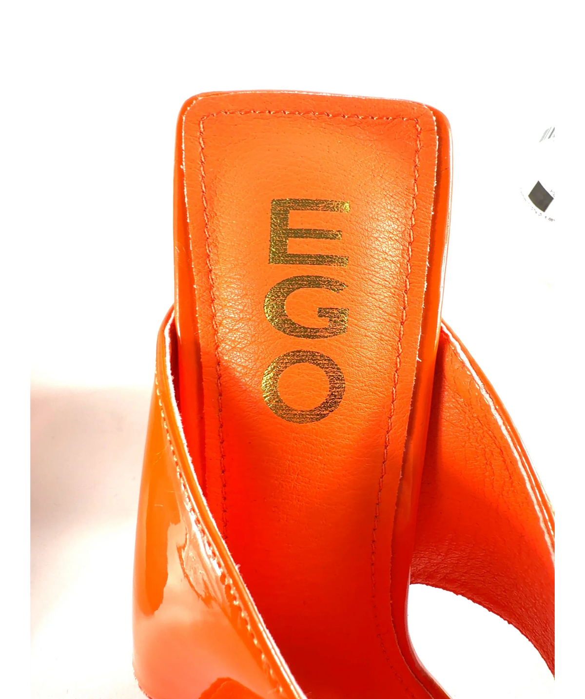 Ego Orange Augustine Orange Patent Thong Flared Heel Sandals, size UK 5 EU 38 👠 — care label