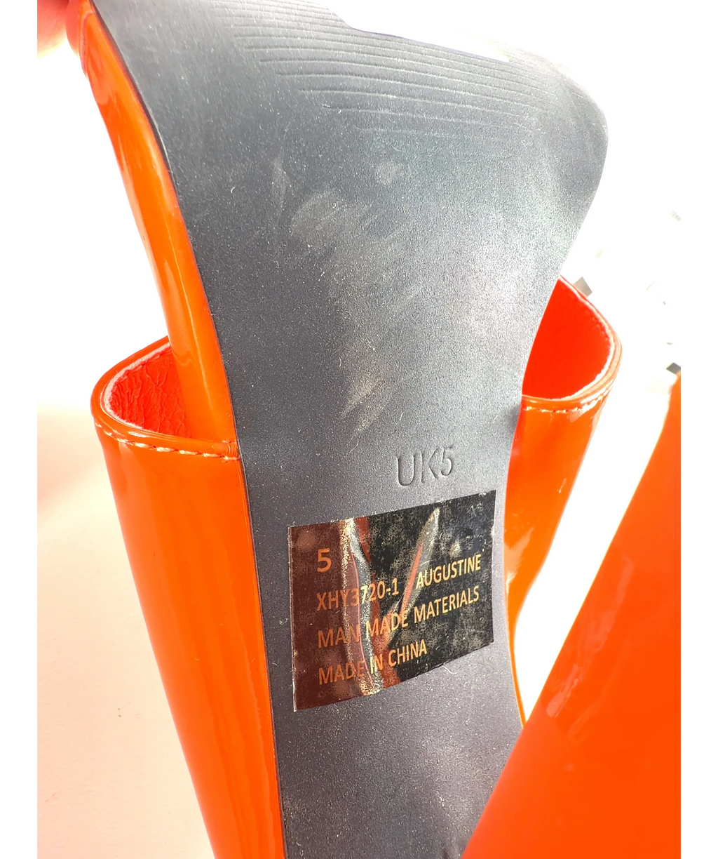 Ego Orange Augustine Orange Patent Thong Flared Heel Sandals, size UK 5 EU 38 👠 — additional view