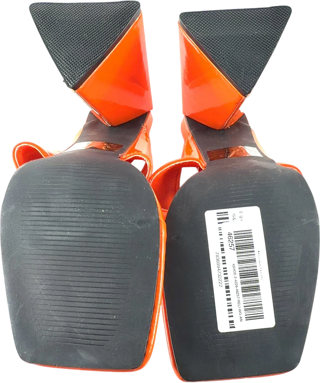 Ego Orange Augustine Orange Patent Thong Flared Heel Sandals, size UK 5 EU 38 👠 — view 8