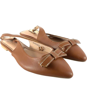 New Look Wide Fit Tan Faux Leather Bow Front Slingback Flats  UK 3