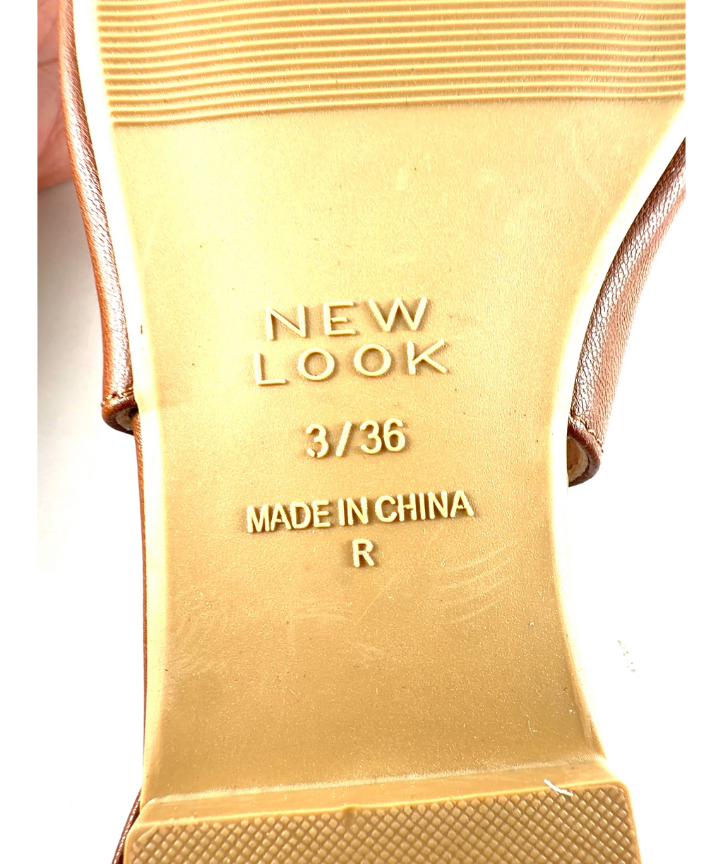 New Look Brown Wide Fit Tan Faux Leather Bow Front Slingback Flats, size UK 3 EU 36 👠 — fabric detail