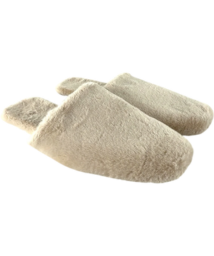 M&S Faux Fur Back Tab Mule Slippers Beige UK 8