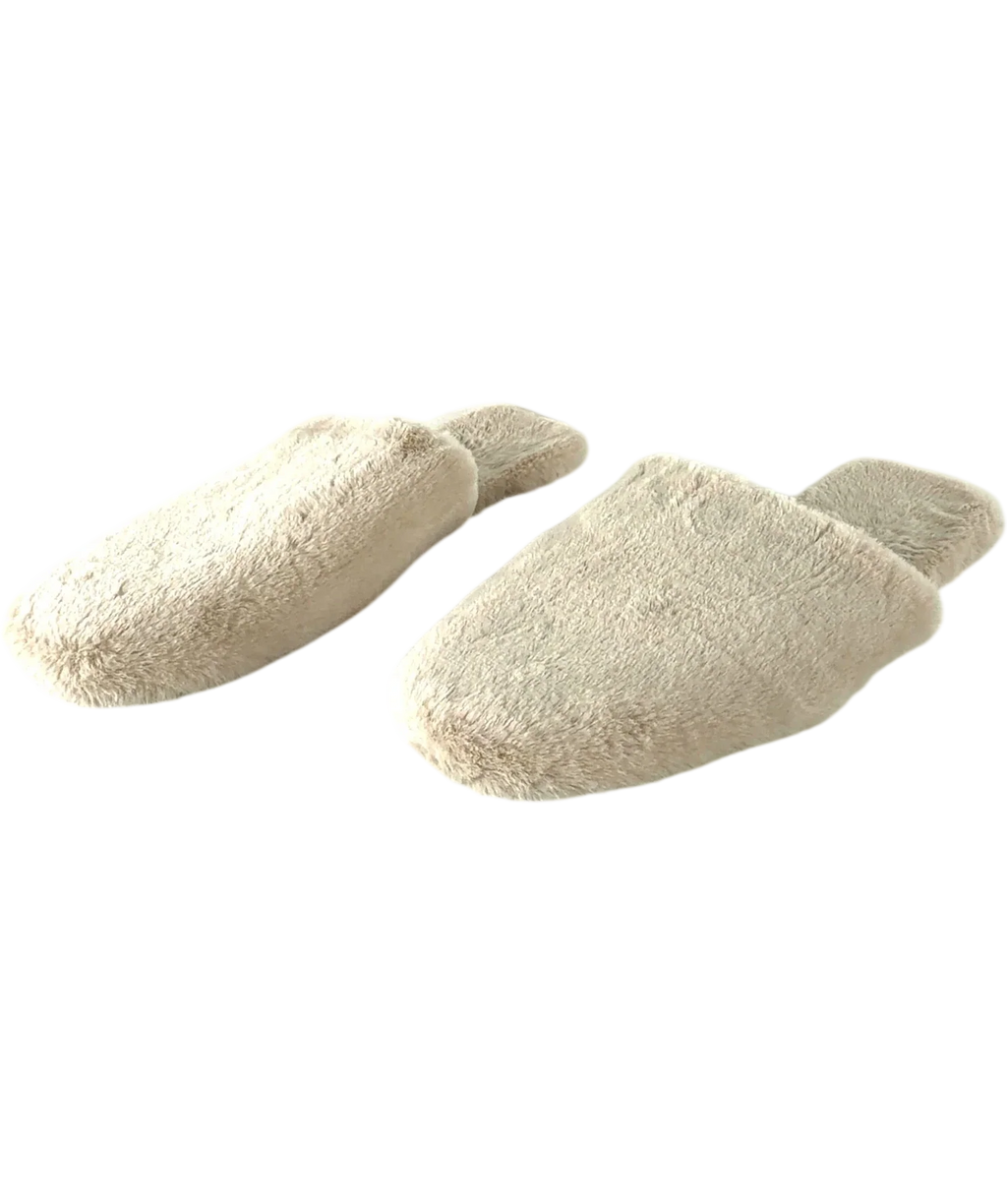 M&S Beige Faux Fur Back Tab Mule Slippers, size UK 8 EU 41 👠 — label