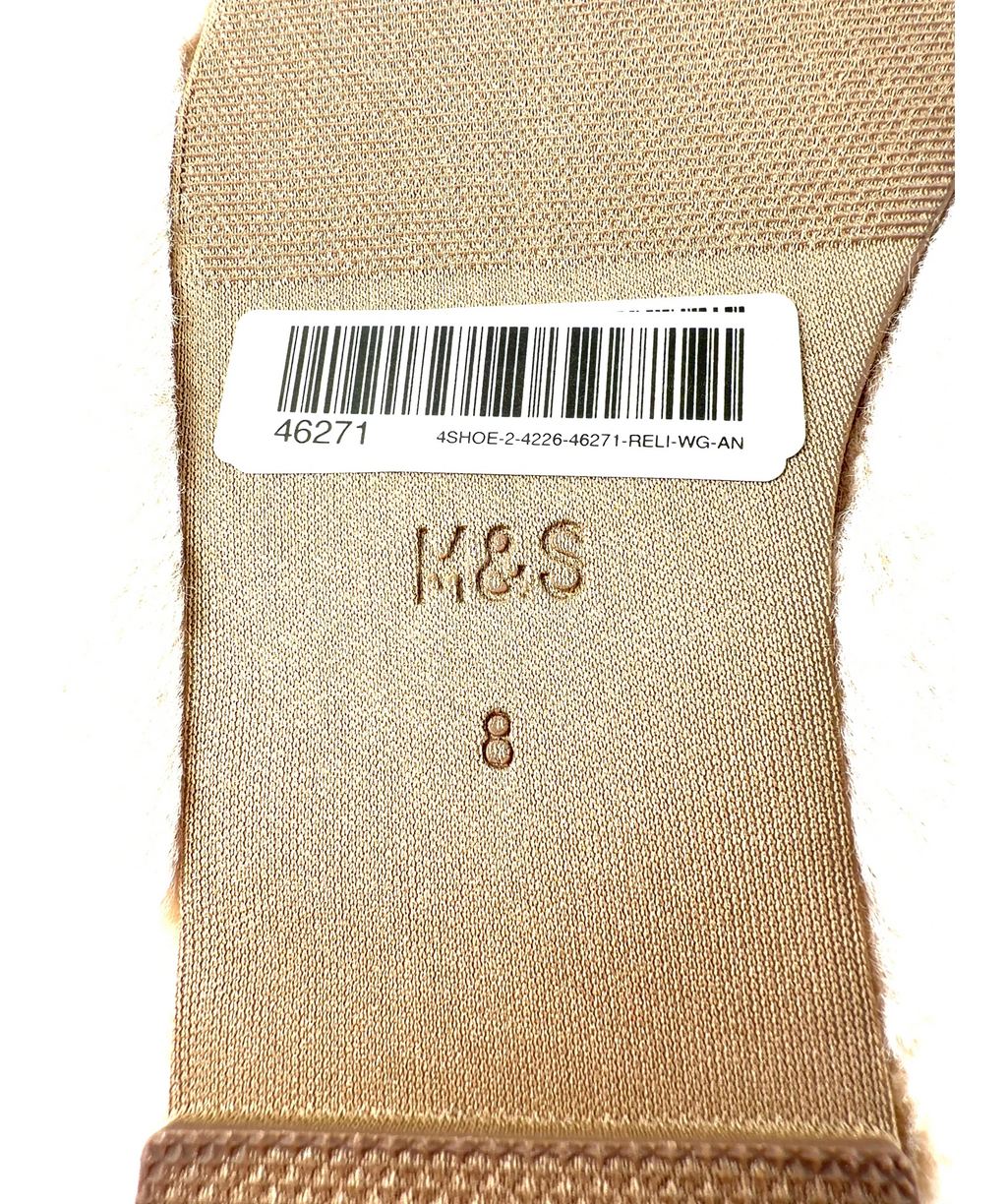M&S Beige Faux Fur Back Tab Mule Slippers, size UK 8 EU 41 👠 — fabric detail