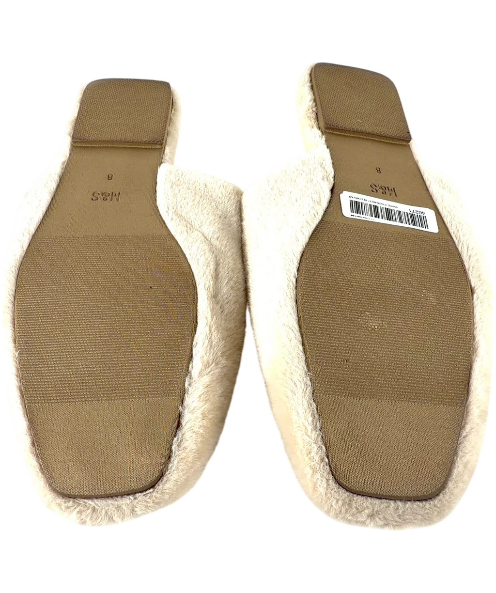 M&S Beige Faux Fur Back Tab Mule Slippers, size UK 8 EU 41 👠 — view 8