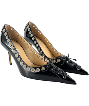 Mach & Mach Black Crystalized Corset Patent Leather Pumps UK 5