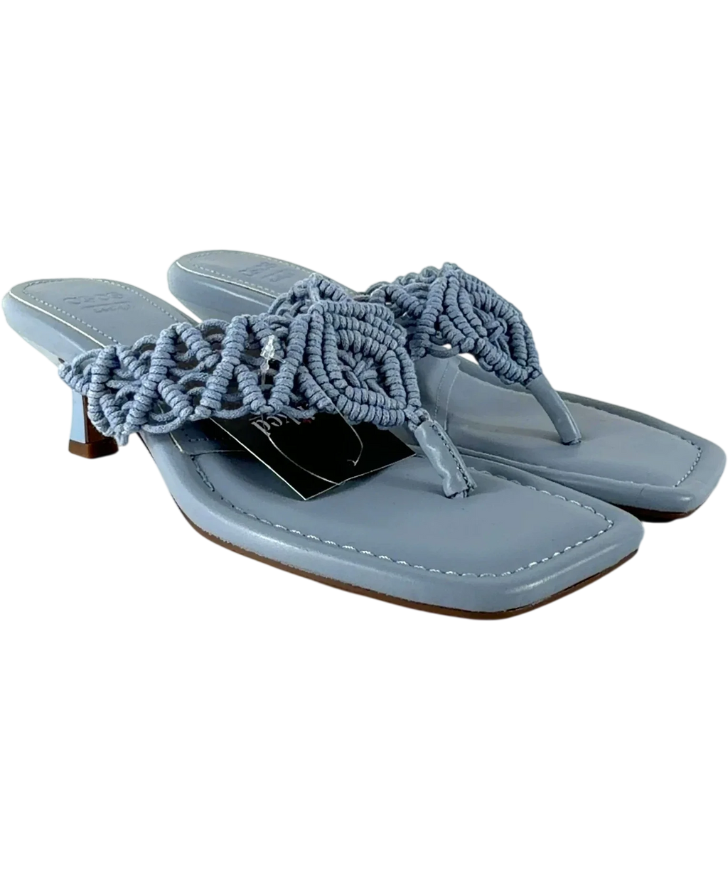 ASOS Blue Hawaii weave toe thong kitten heeled sandals, size UK 4 EU 37 👠 — front