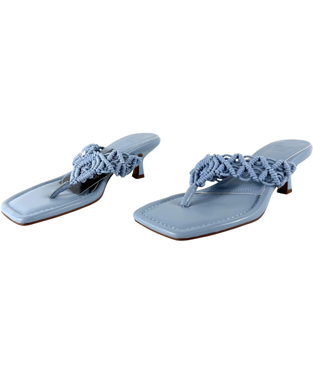 ASOS Blue Hawaii weave toe thong kitten heeled sandals, size UK 4 EU 37 👠 — label
