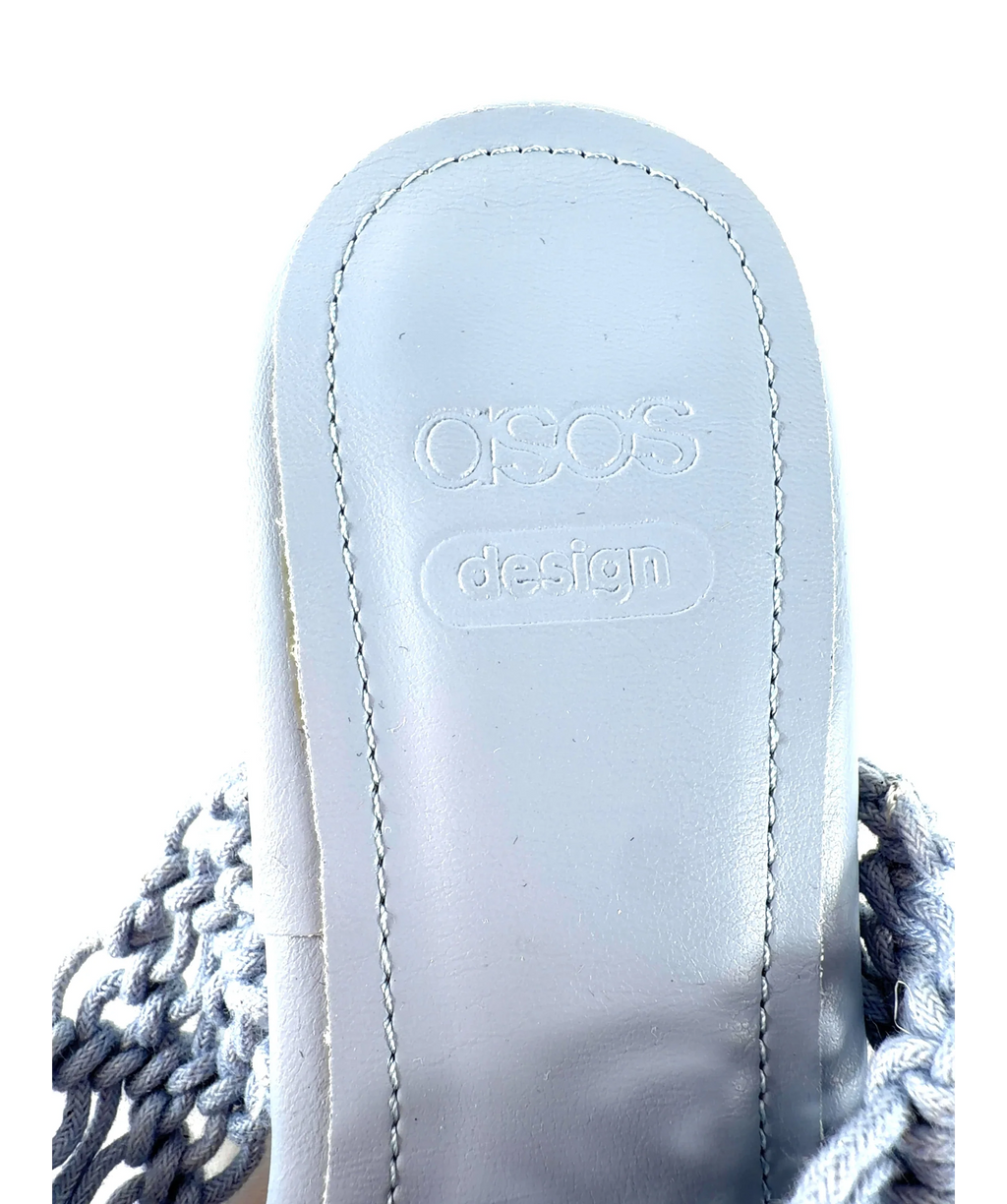 ASOS Blue Hawaii weave toe thong kitten heeled sandals, size UK 4 EU 37 👠 — care label