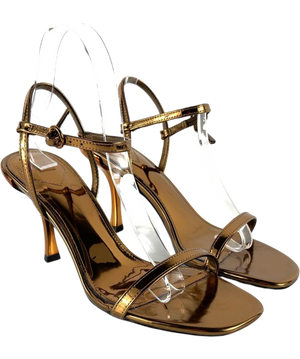 H&M Heeled Strappy Sandals Metallic UK 4