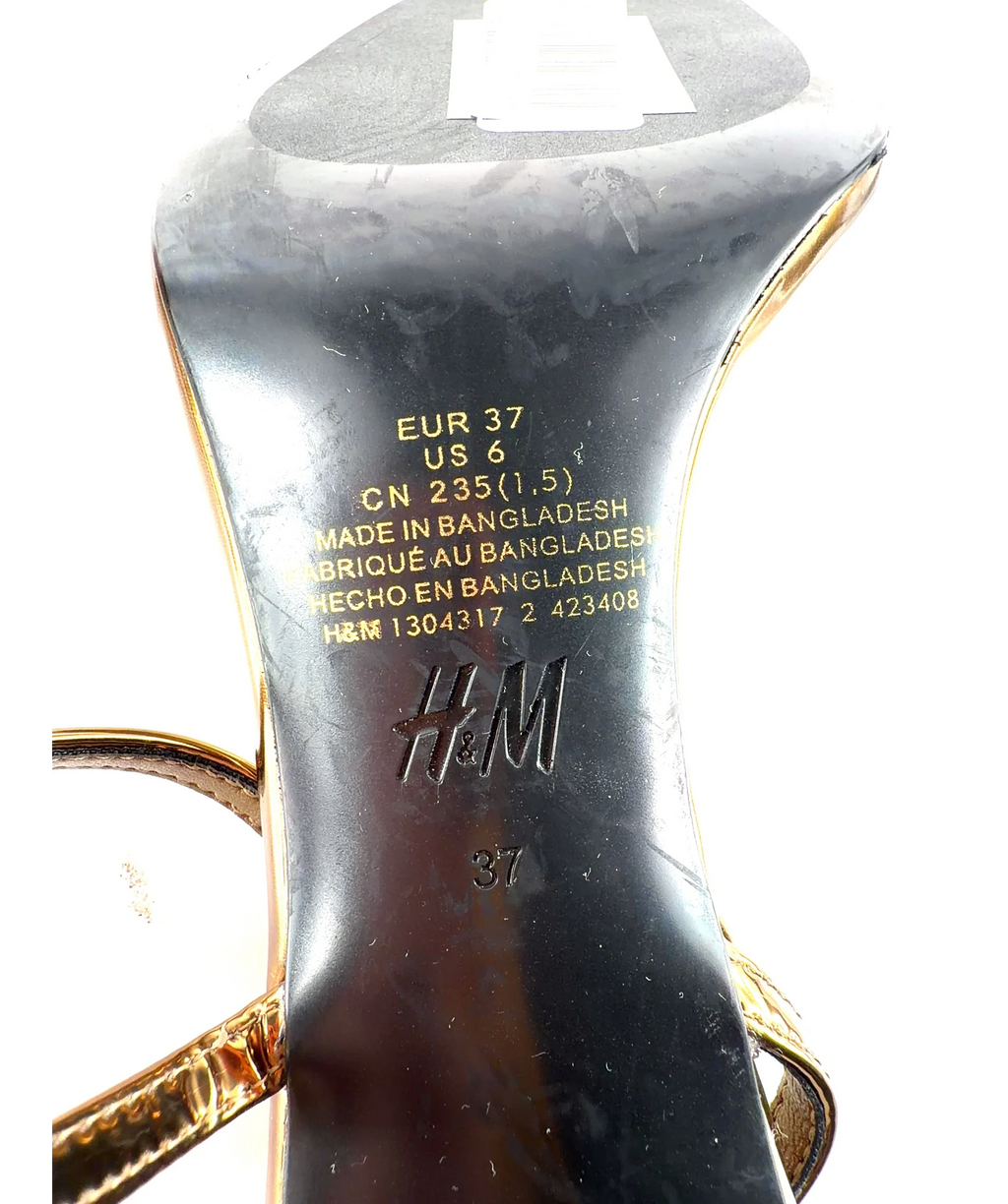H&M bronze Heeled Strappy Sandals, size UK 4 EU 37 👠 — care label