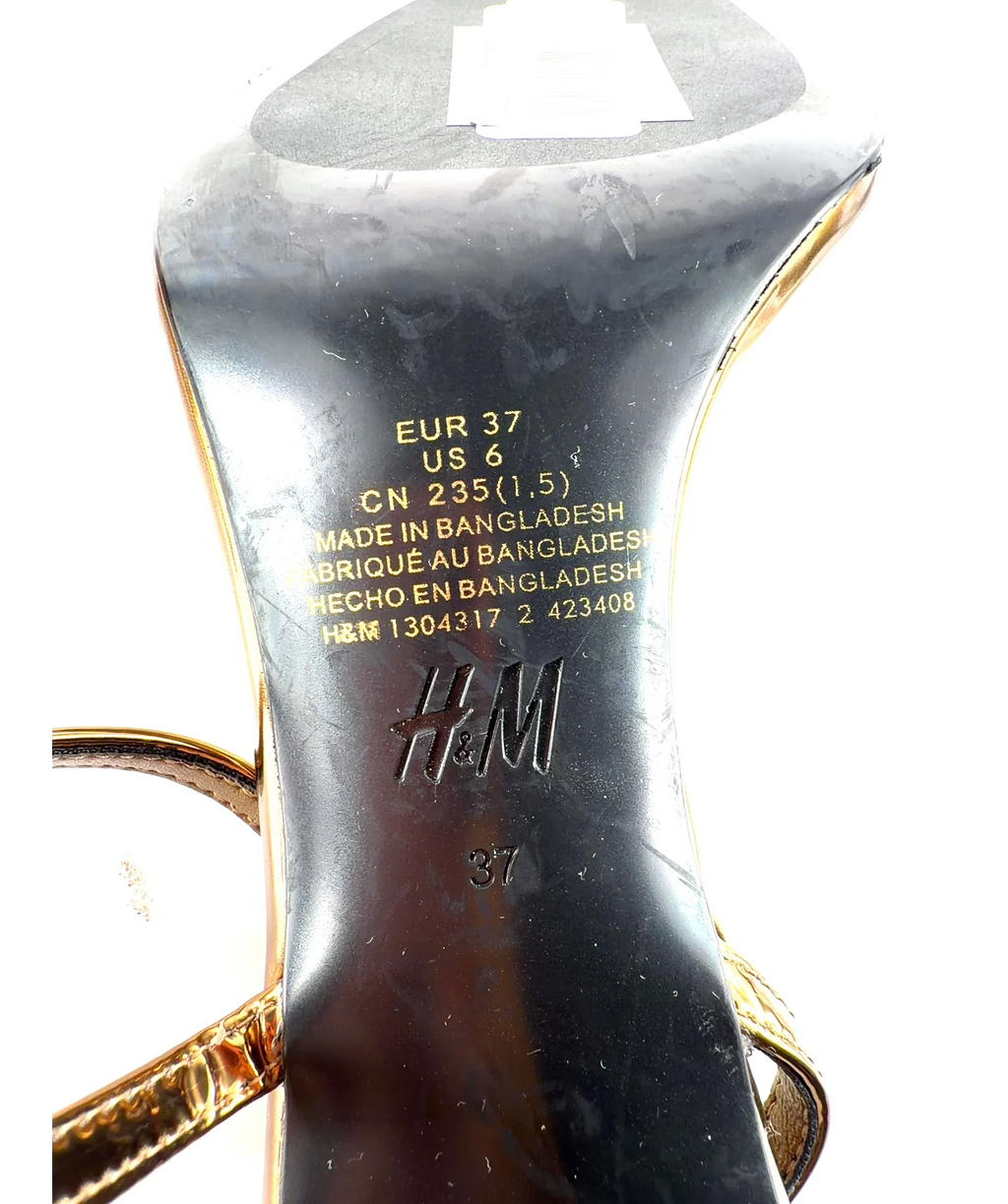 H&M bronze Heeled Strappy Sandals, size UK 4 EU 37 👠 — fabric detail