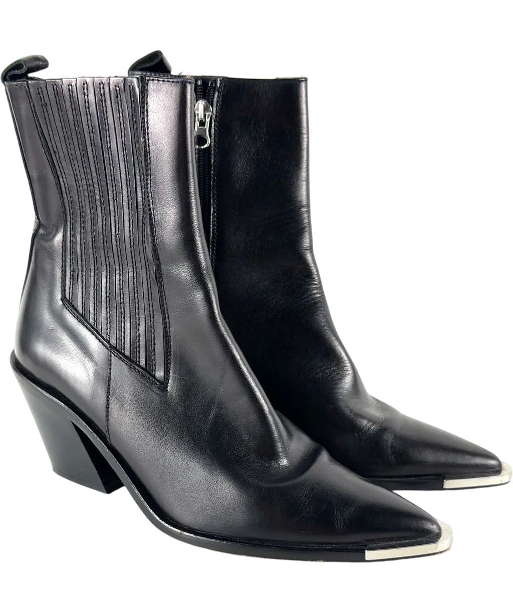 Warehouse Black Premium Real Leather Toe Cap Western Boot, size UK 8 EU 41 👠 — front