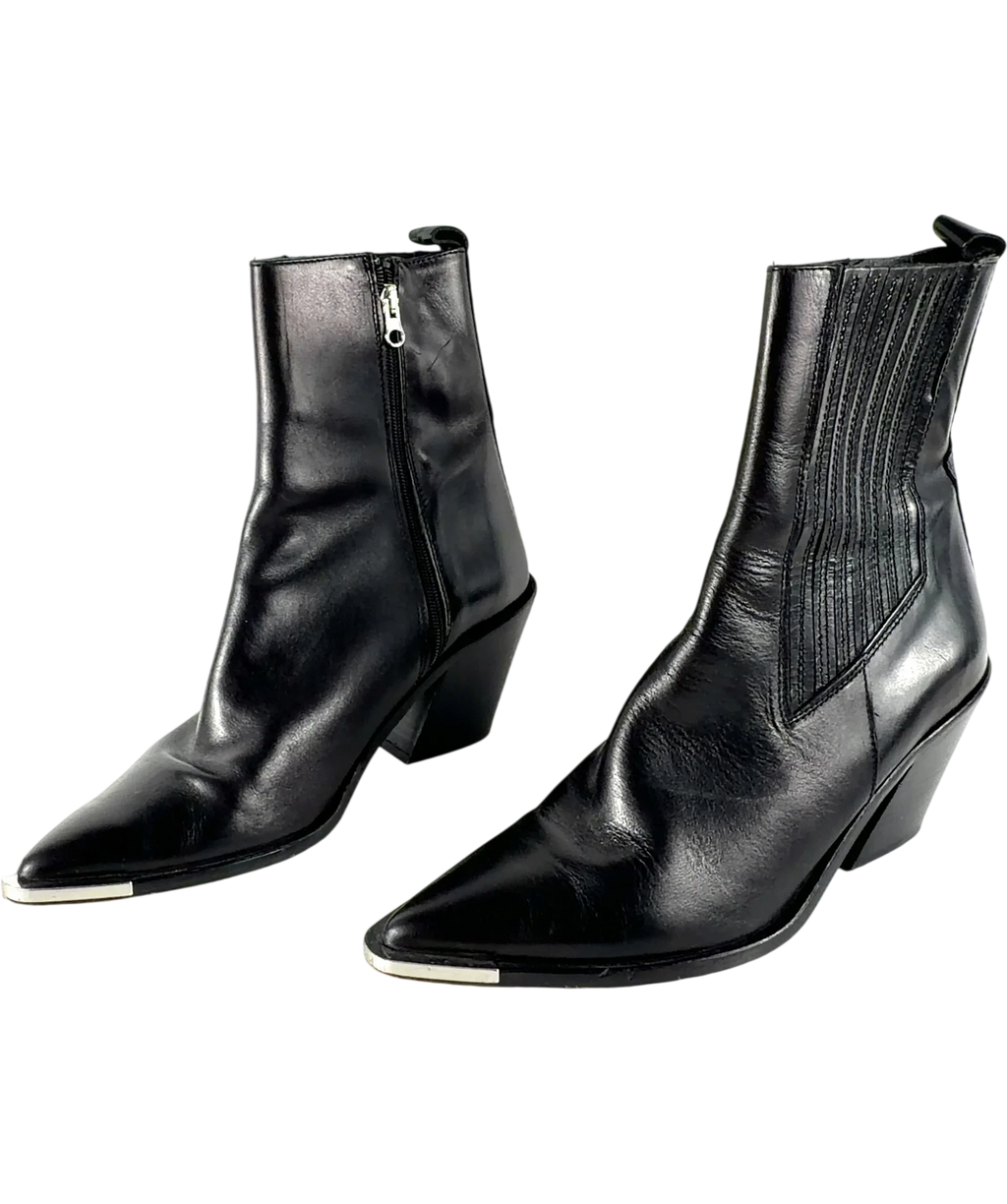 Warehouse Black Premium Real Leather Toe Cap Western Boot, size UK 8 EU 41 👠 — label