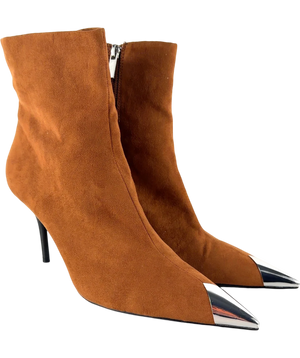 Michelle Mason Tan Suede Silver Toe Cap Ankle Boots UK 7