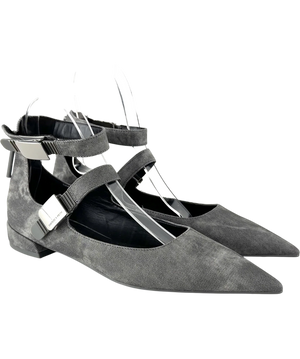 Charles & Keith Robbie Denim-Effect Mary Jane Flats Grey UK 3 EU 36