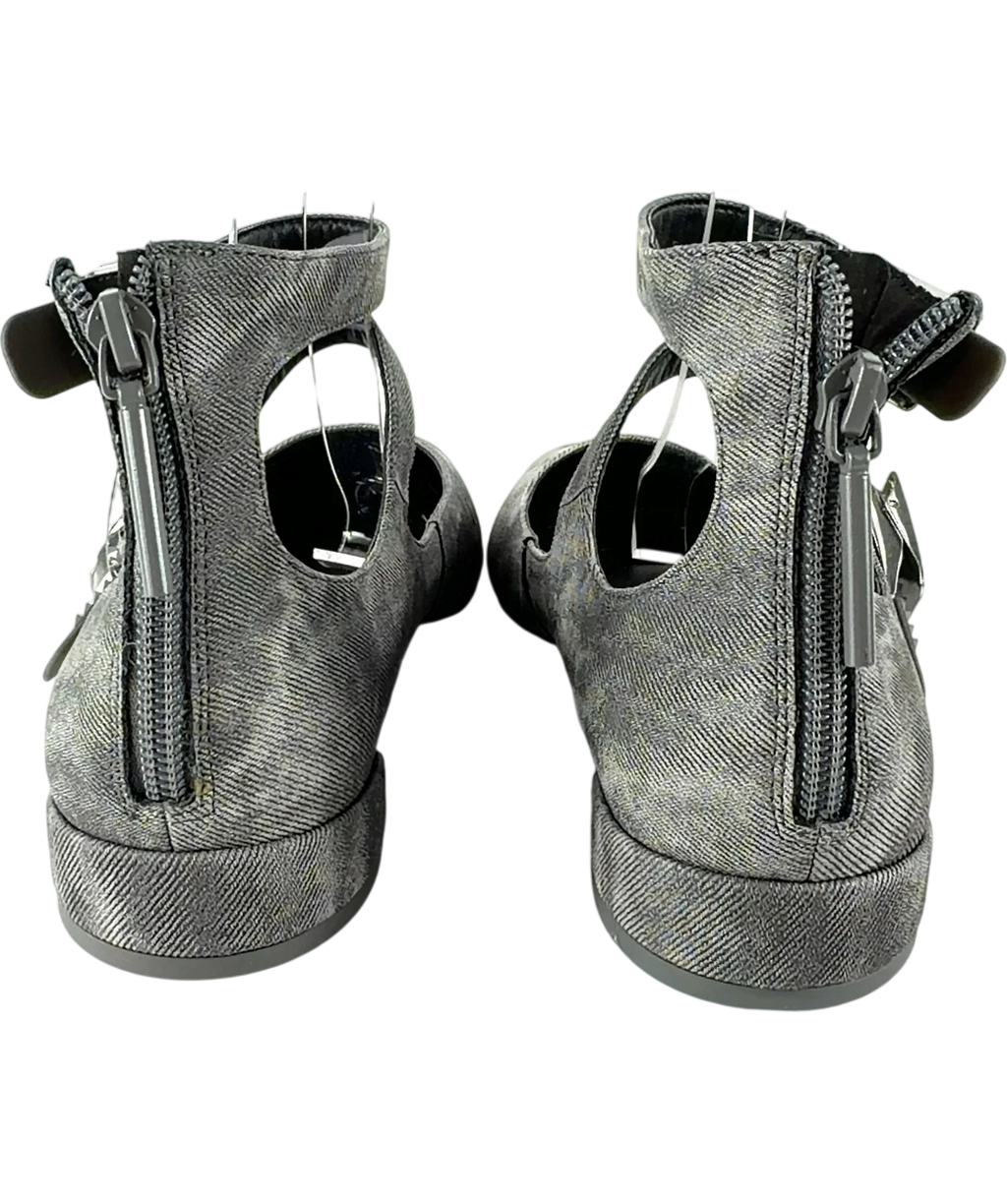 Charles & Keith Grey Robbie Denim-Effect Mary Jane Flats, size UK 3 EU 36 👠 — back