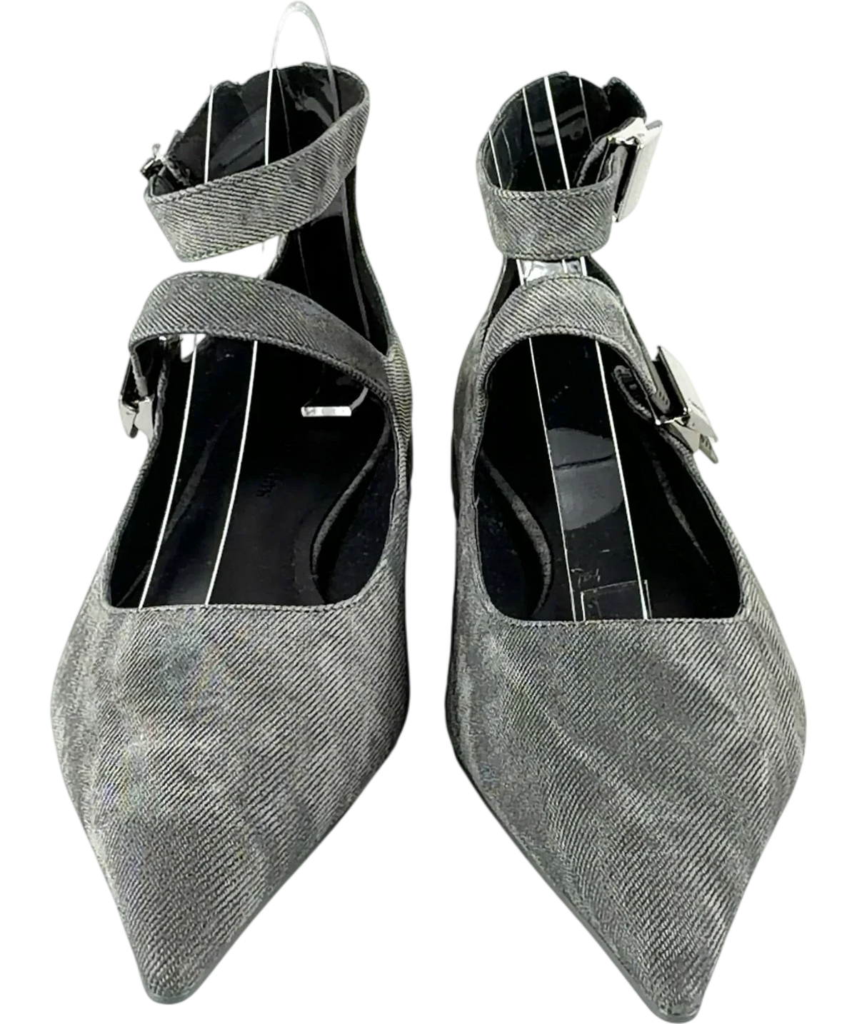Charles & Keith Grey Robbie Denim-Effect Mary Jane Flats, size UK 3 EU 36 👠 — detail