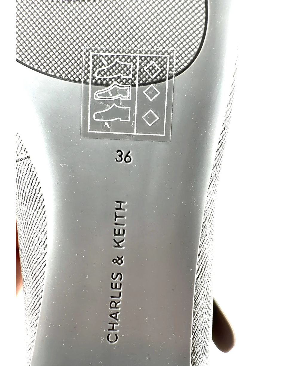 Charles & Keith Grey Robbie Denim-Effect Mary Jane Flats, size UK 3 EU 36 👠 — additional view