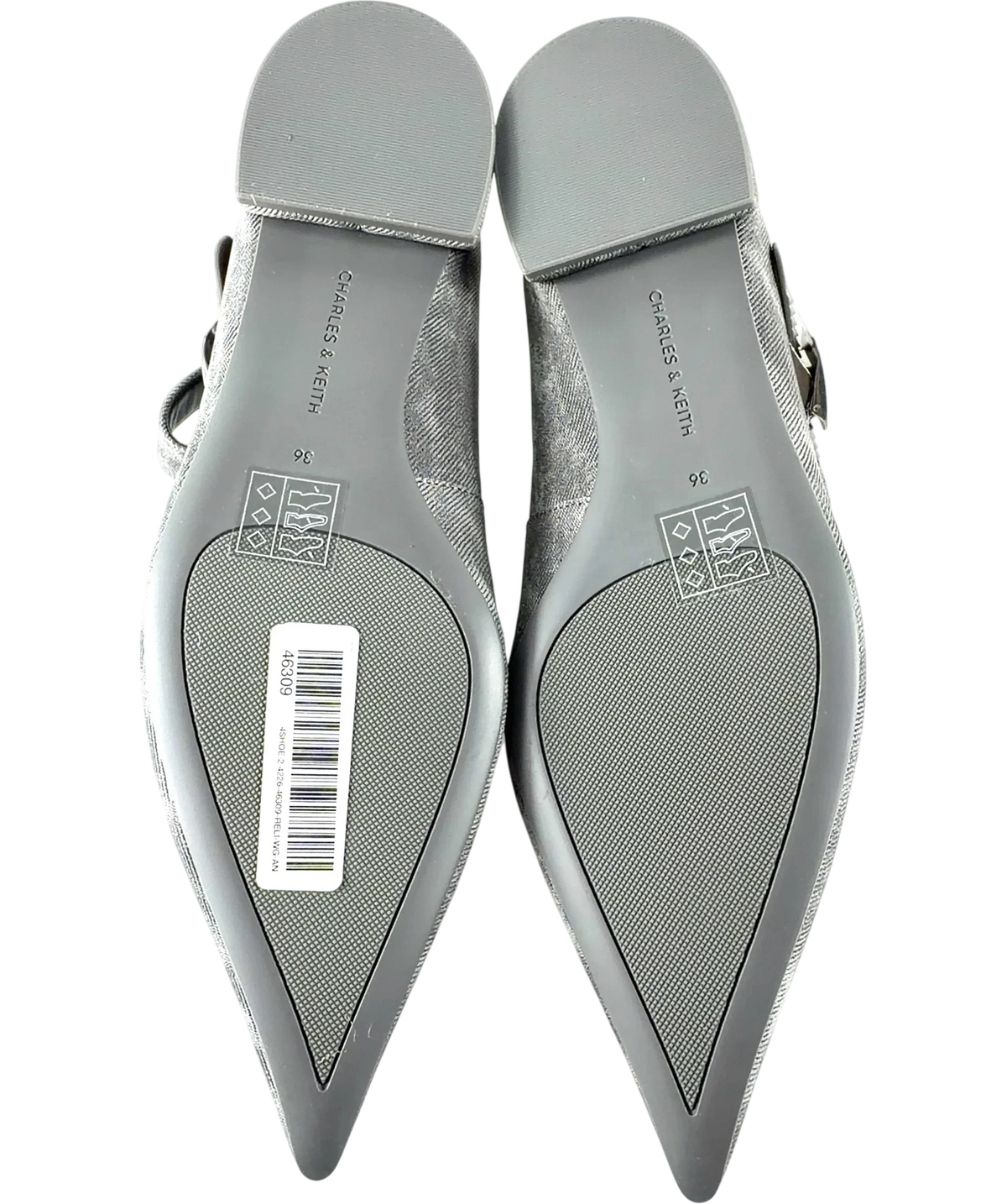 Charles & Keith Grey Robbie Denim-Effect Mary Jane Flats, size UK 3 EU 36 👠 — view 8