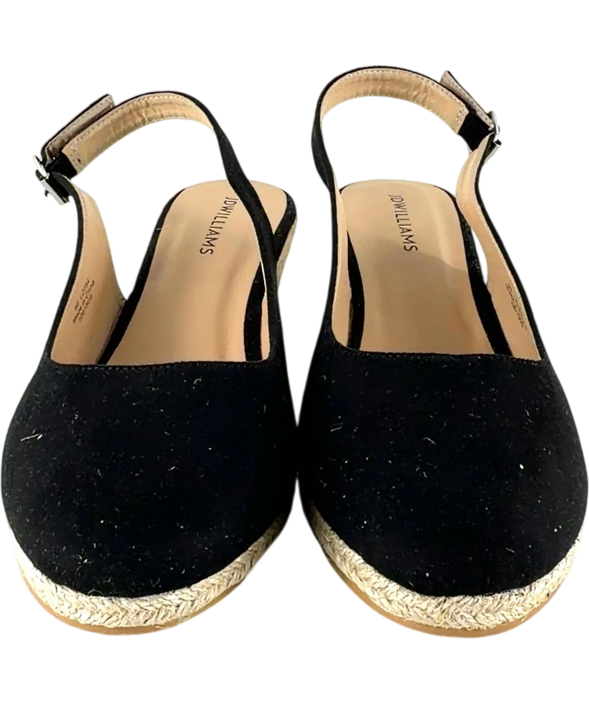 Jd Williams Black Miami Wedge Espadrille Slingback Sandals (Wide Fit E), size UK 9 EU 42 👠 — detail
