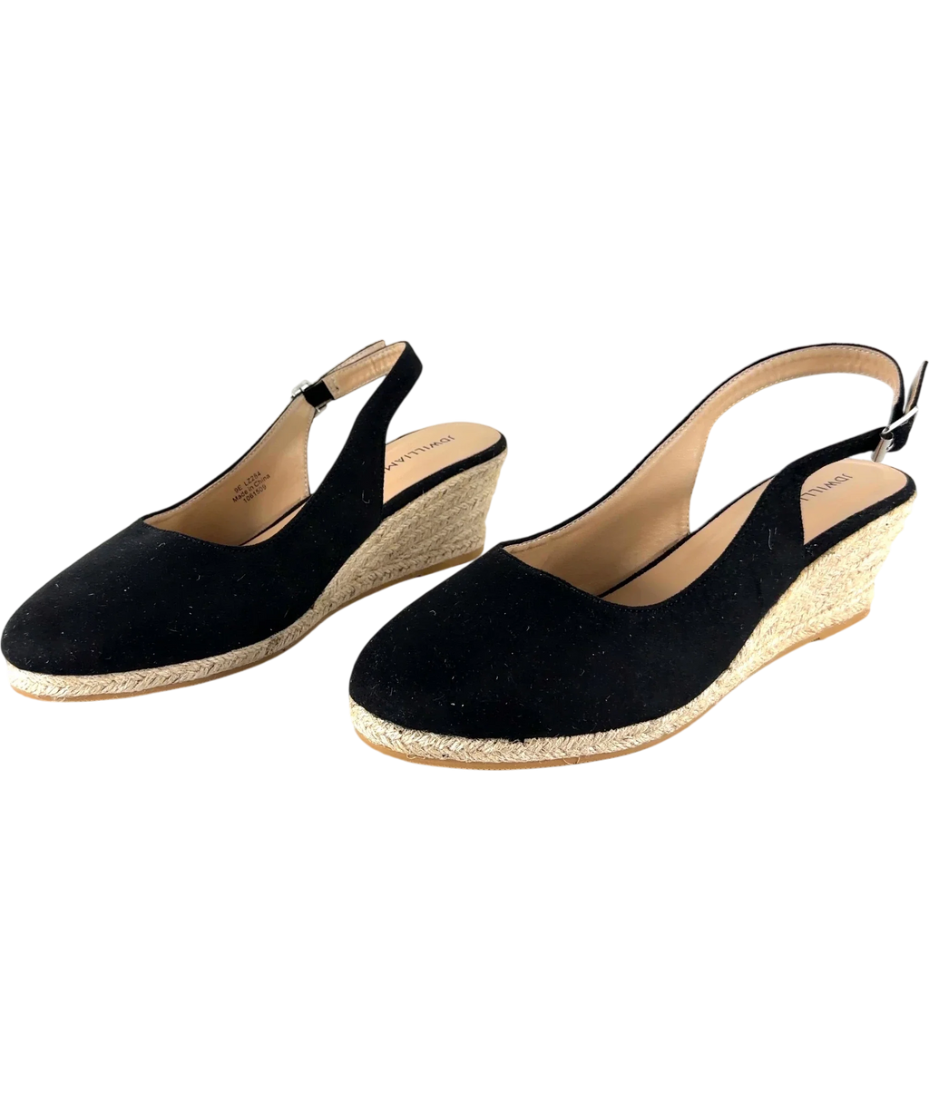 Jd Williams Black Miami Wedge Espadrille Slingback Sandals (Wide Fit E), size UK 9 EU 42 👠 — label