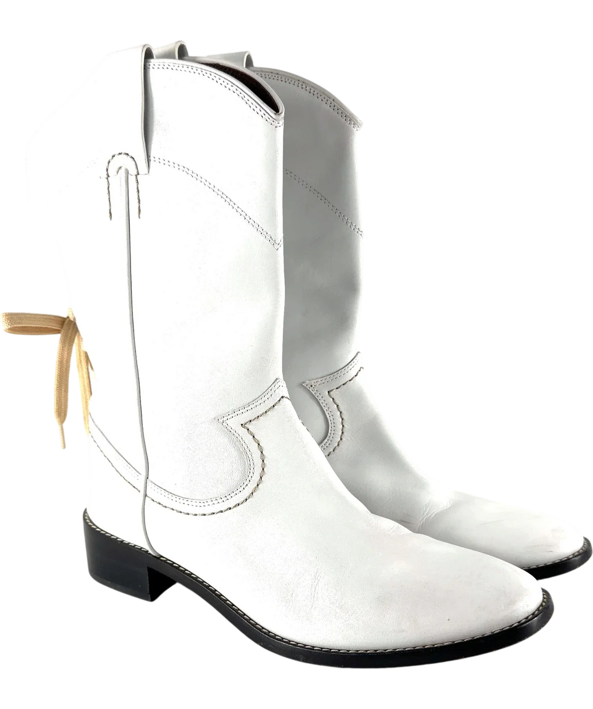 See by Chloé White Annika White Leather Western Boots, size UK 8 EU 41 👠 — front