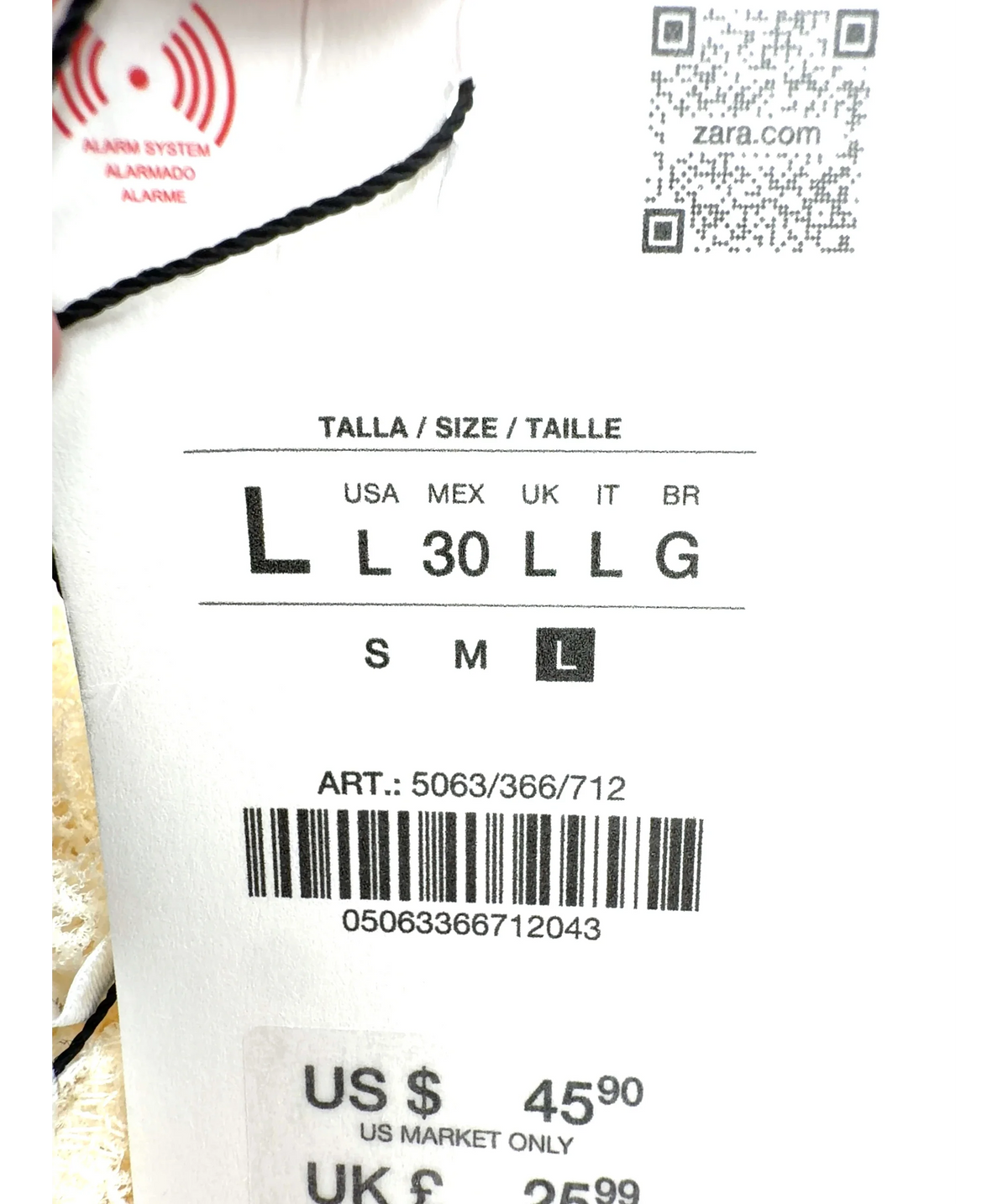 ZARA cream Colour, size UK L — care label