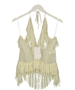 Zara Cream Halter Lace Top UK L