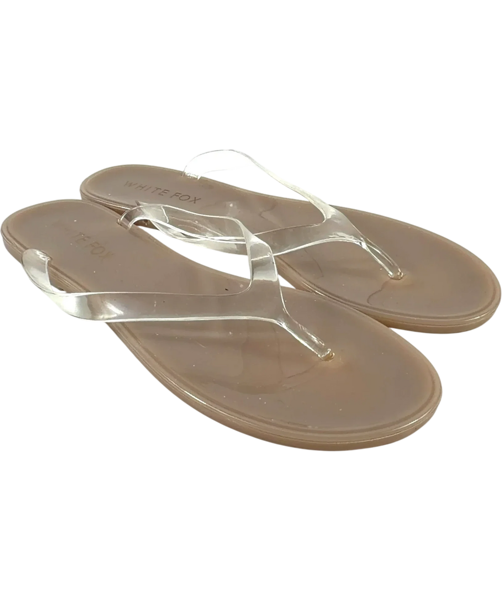 WHITE FOX Nude Dean Jelly Thong Sandals, size UK 6 EU 39 👠 — front