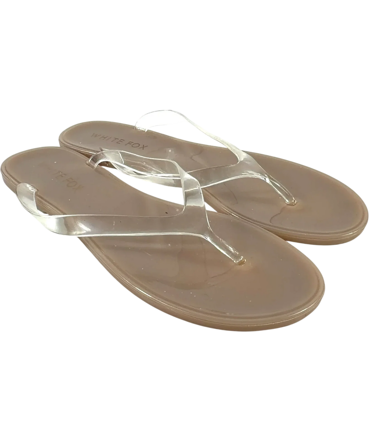 WHITE FOX Nude Dean Jelly Thong Sandals, size UK 6 EU 39 👠 — front