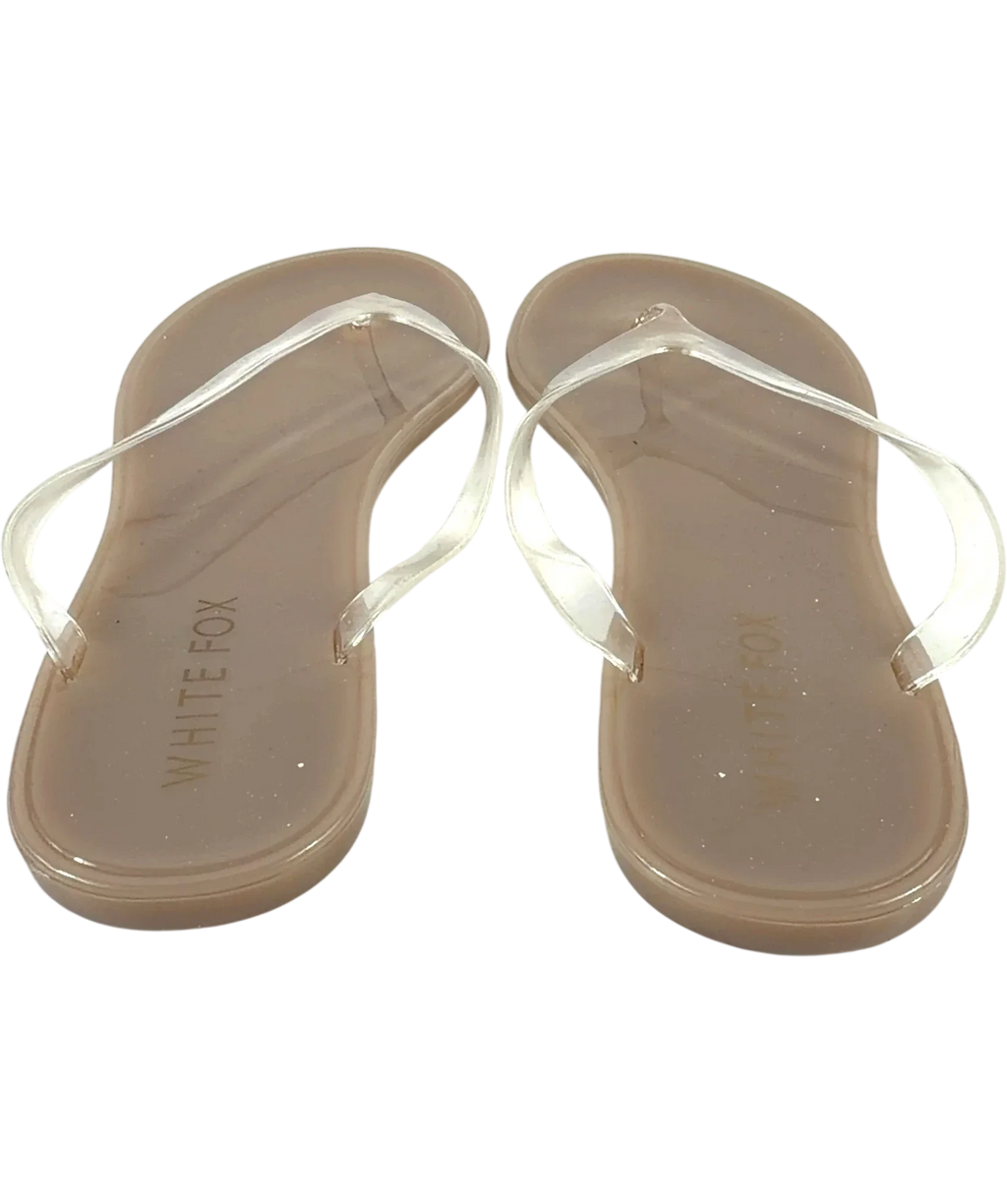 WHITE FOX Nude Dean Jelly Thong Sandals, size UK 6 EU 39 👠 — back